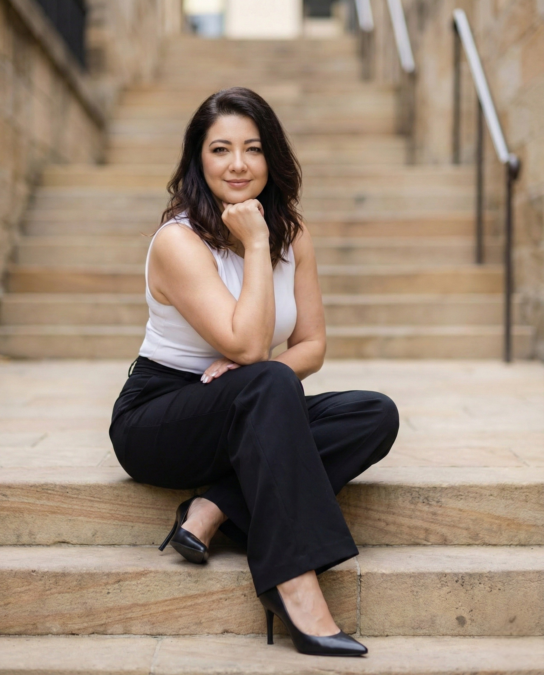Shelly Duncan seated outdoors, thoughtful and approachable