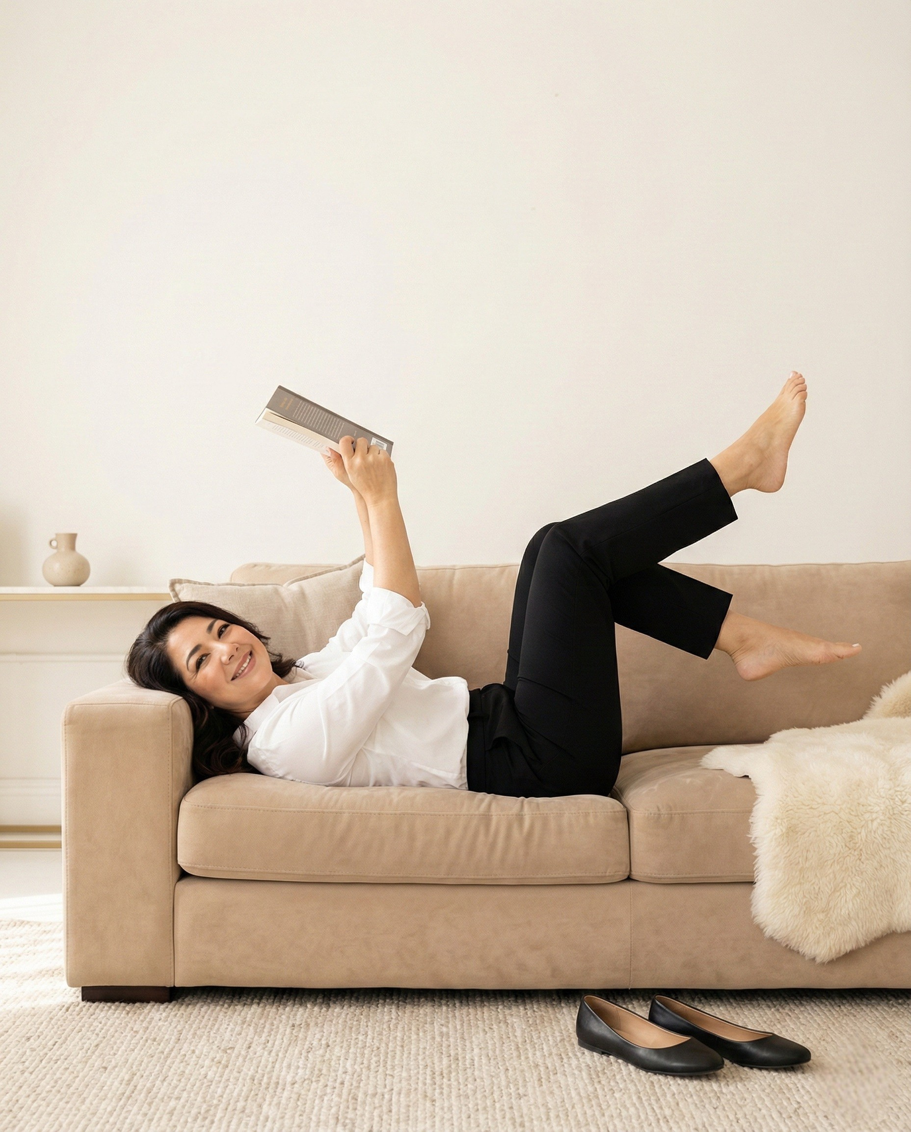 Shelly Duncan relaxing at home with a book