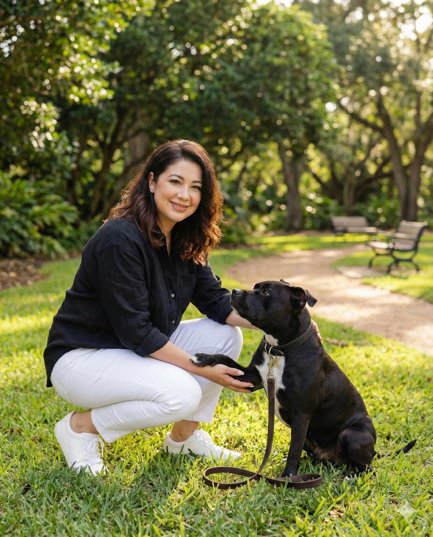 Shelly Duncan outdoors with her dog Oscar